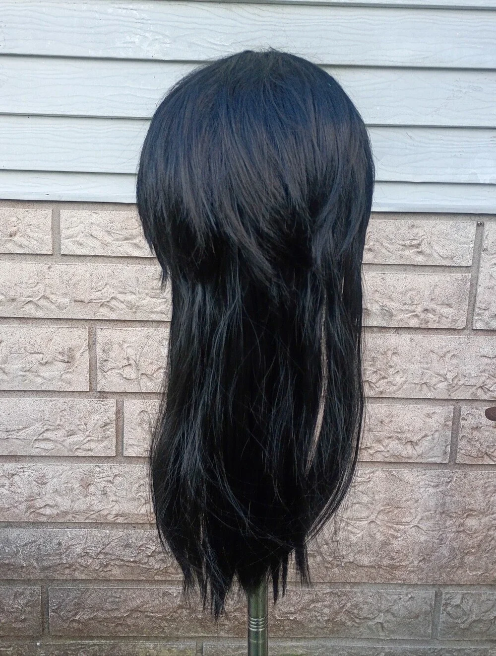 Black Long Mullet Straight Women's Wig with Bangs
